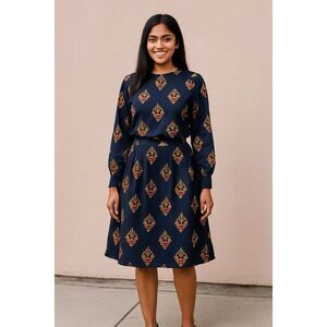 Gloria Sachs Blue Blouse And Matching Skirt Vintage No Size Tags